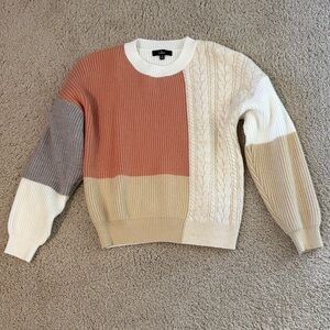 Lulus Adorable Expression Ivory Multi Color Block Cable Knit Sweater
